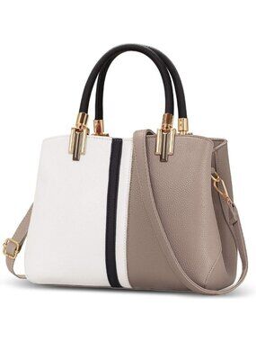 Top Handle Stitching Handbag for Women Girls Tote Satchel Khaki Shoulder Bag